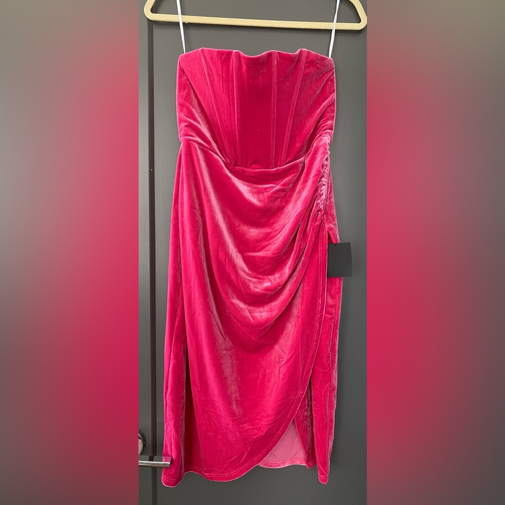 Lulu’s hot pink suede body con dress with corset top